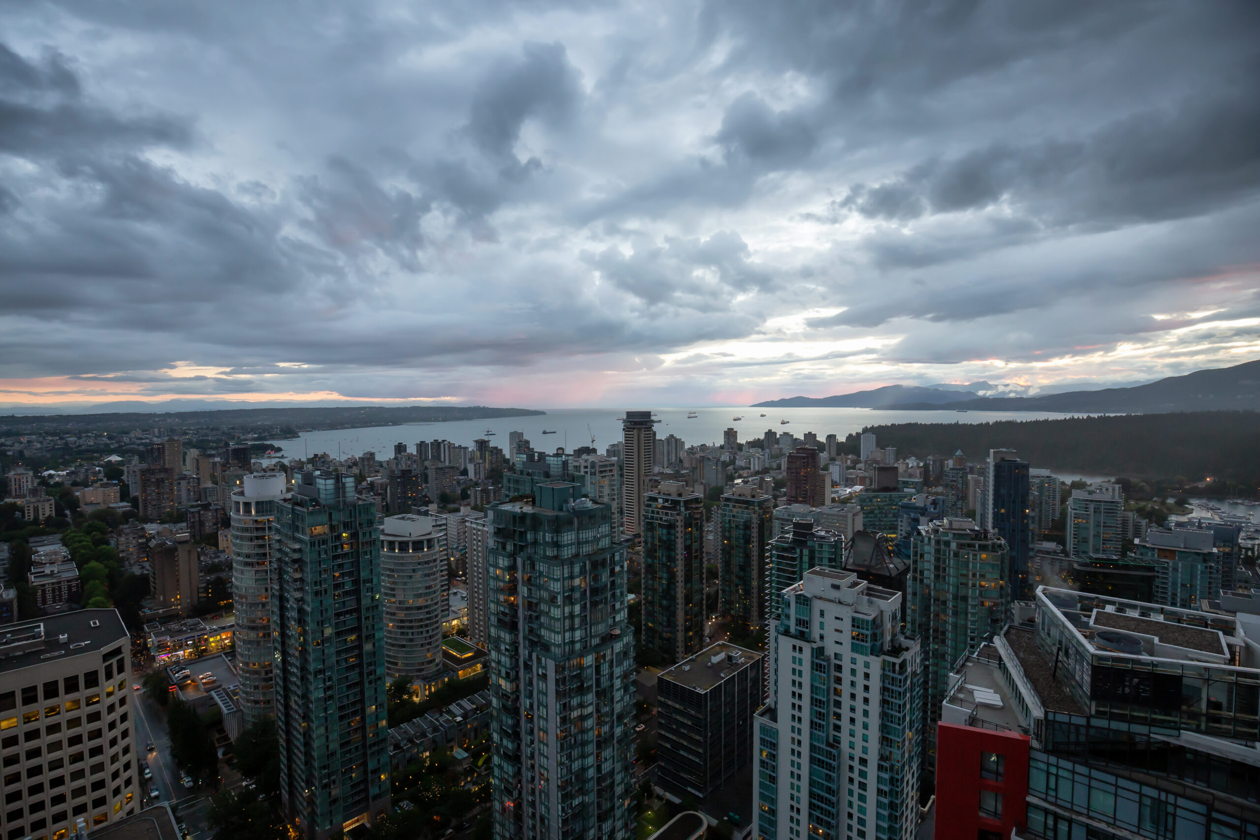Vancouver city scape under stormy skies