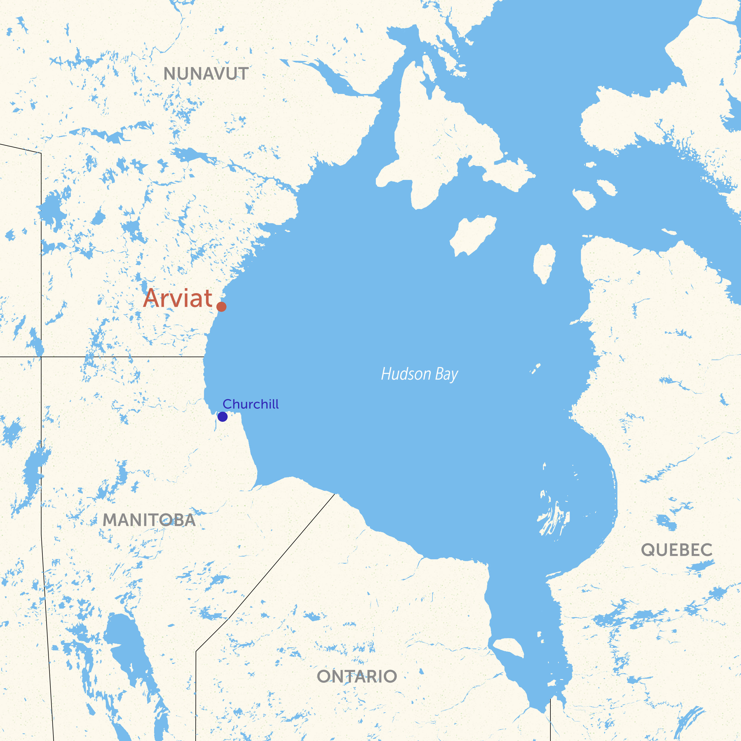 Map showing location of Arviat, Nunavut.