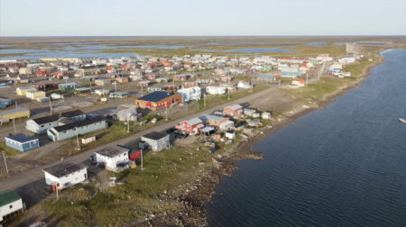 High above Arviat, Nunavut, on the western shores of Hudson Bay.