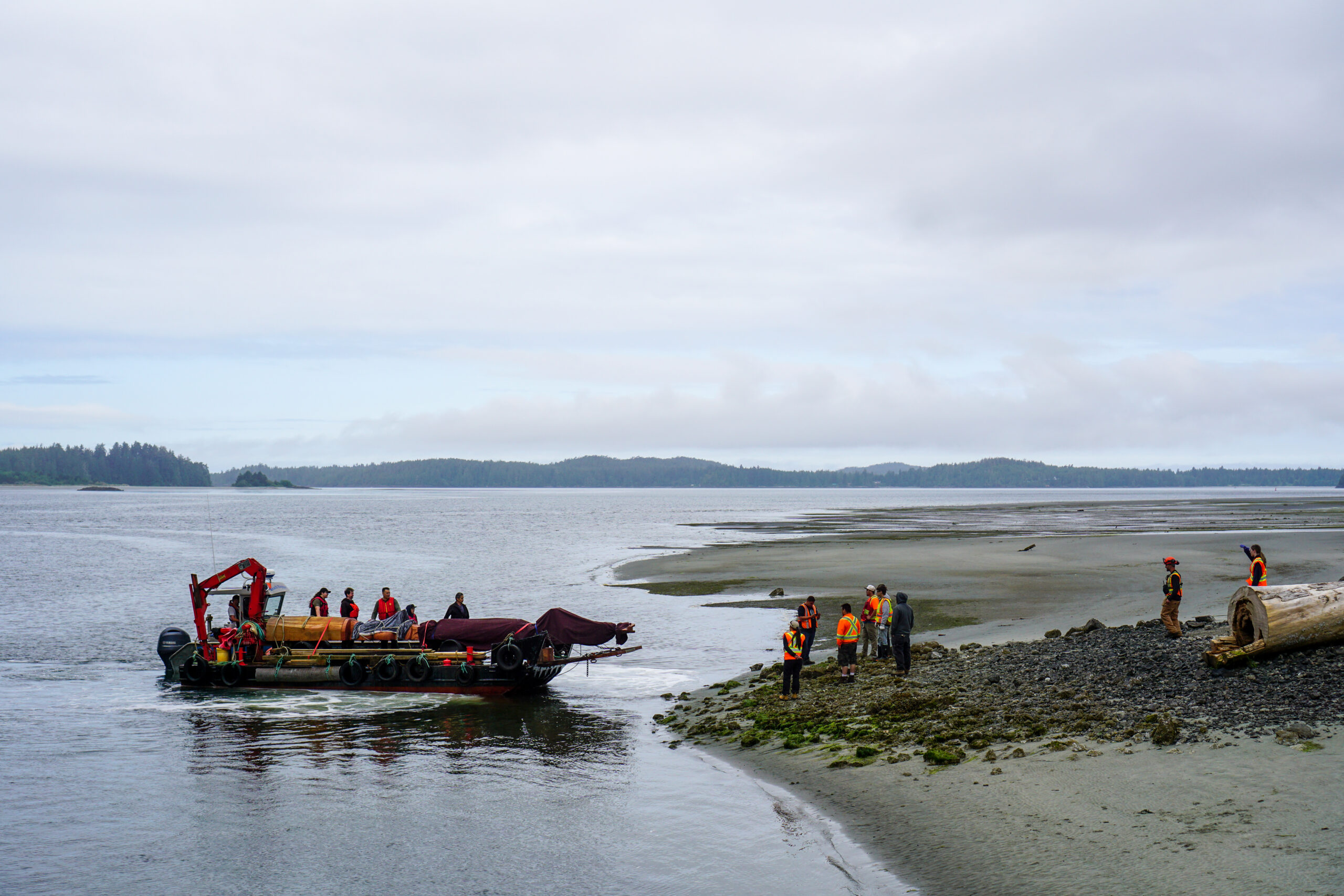 Joe Martin and others carved the totem pole at the Naa'Waya'Sum Gardens in Tofino, B.C. They then lifted the almost 10 metre pole onto a truck, then onto a barge and brought it across the water to the Tla-o-qui-aht village Opitsaht to be raised on July 1, 2022. 