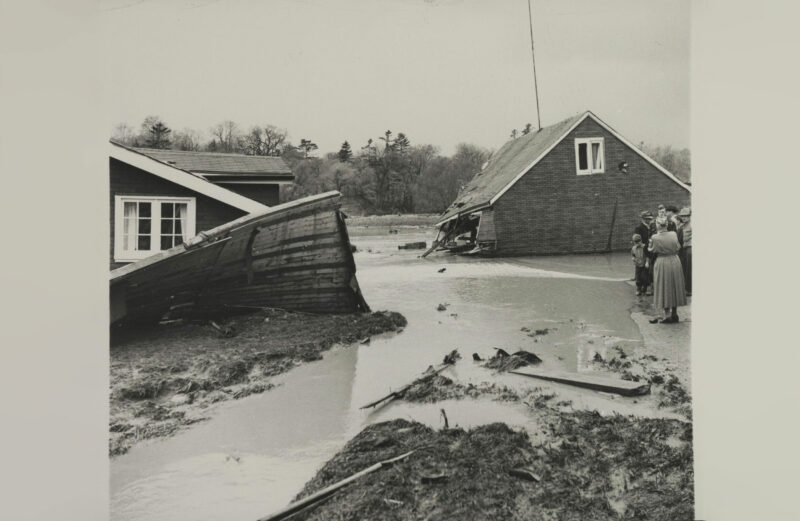 An archival photo of homes in Toronto destroyed during Hurricane Hazel.