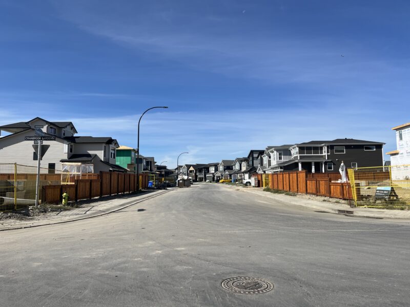 A suburban street in a new development in southeast Calgary