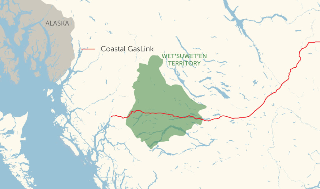 Map of Coastal GasLink pipeline as it intersects with Wet'suwet'en territory in northwestern B.C.
