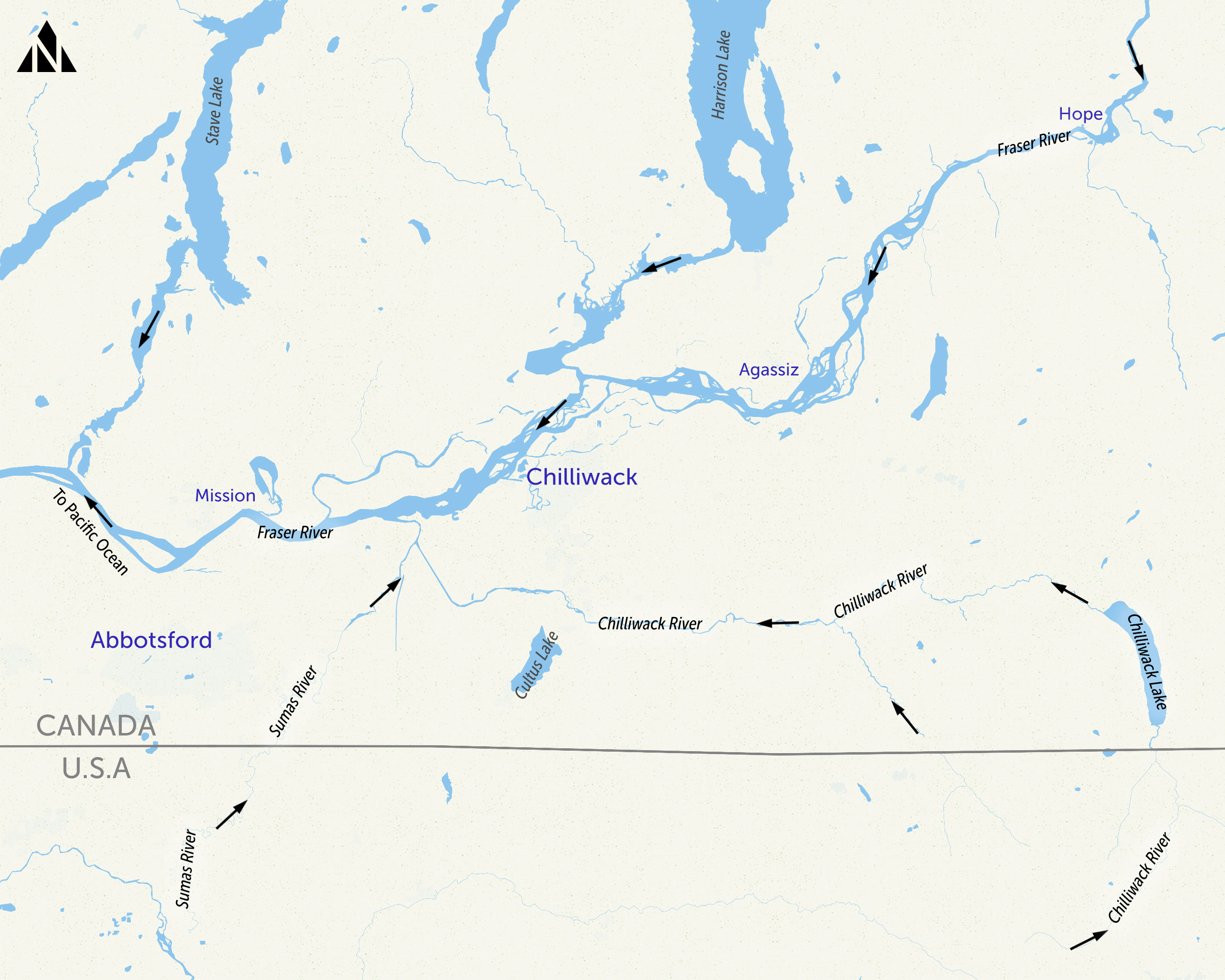 Map of the waterways that connect to the Fraser Valley by Shawn Parkinson / The Narwhal