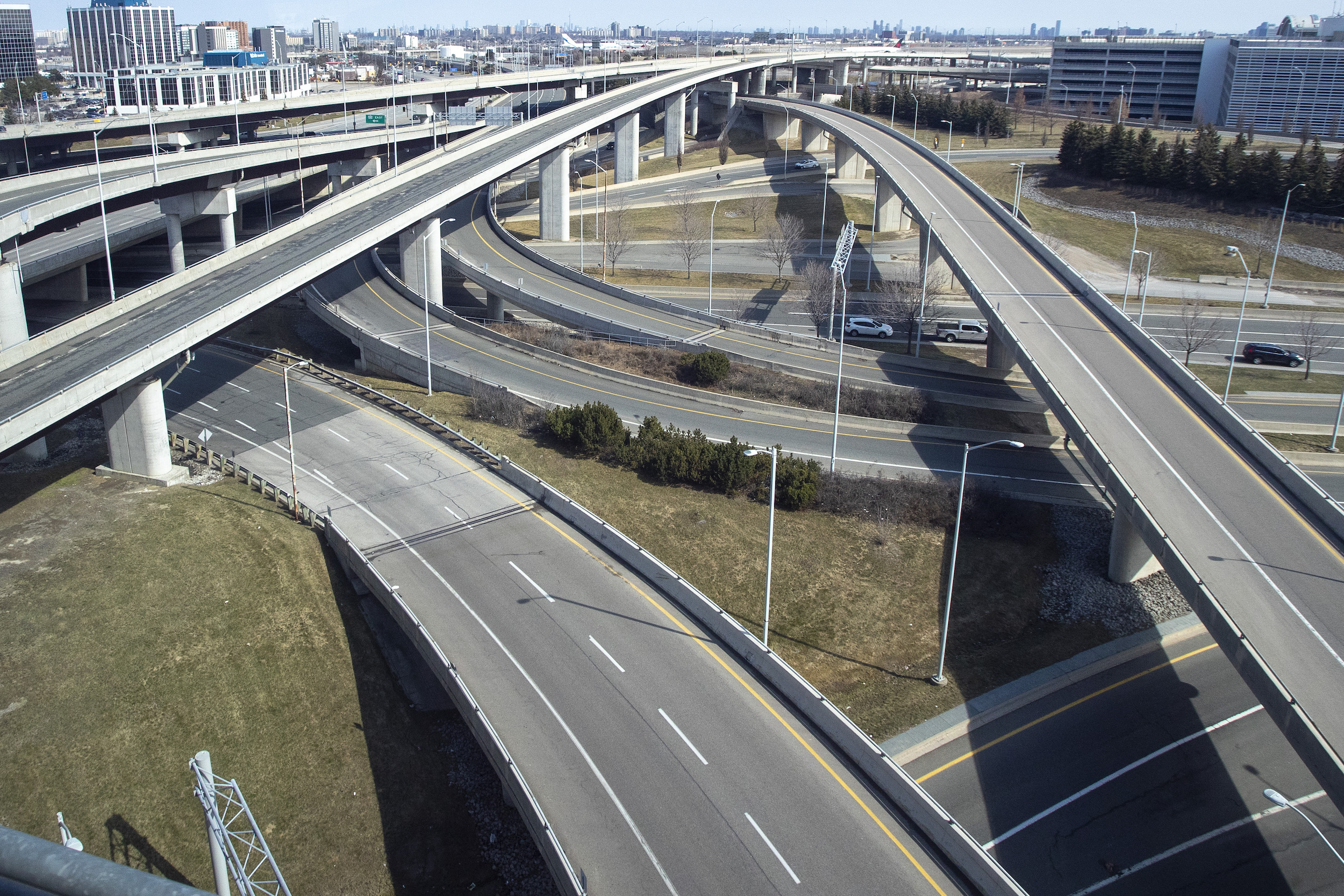 An aerial shot of highways in Toronto.