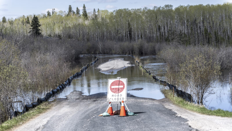 A flooded road near Kenora, Ont. in 2022