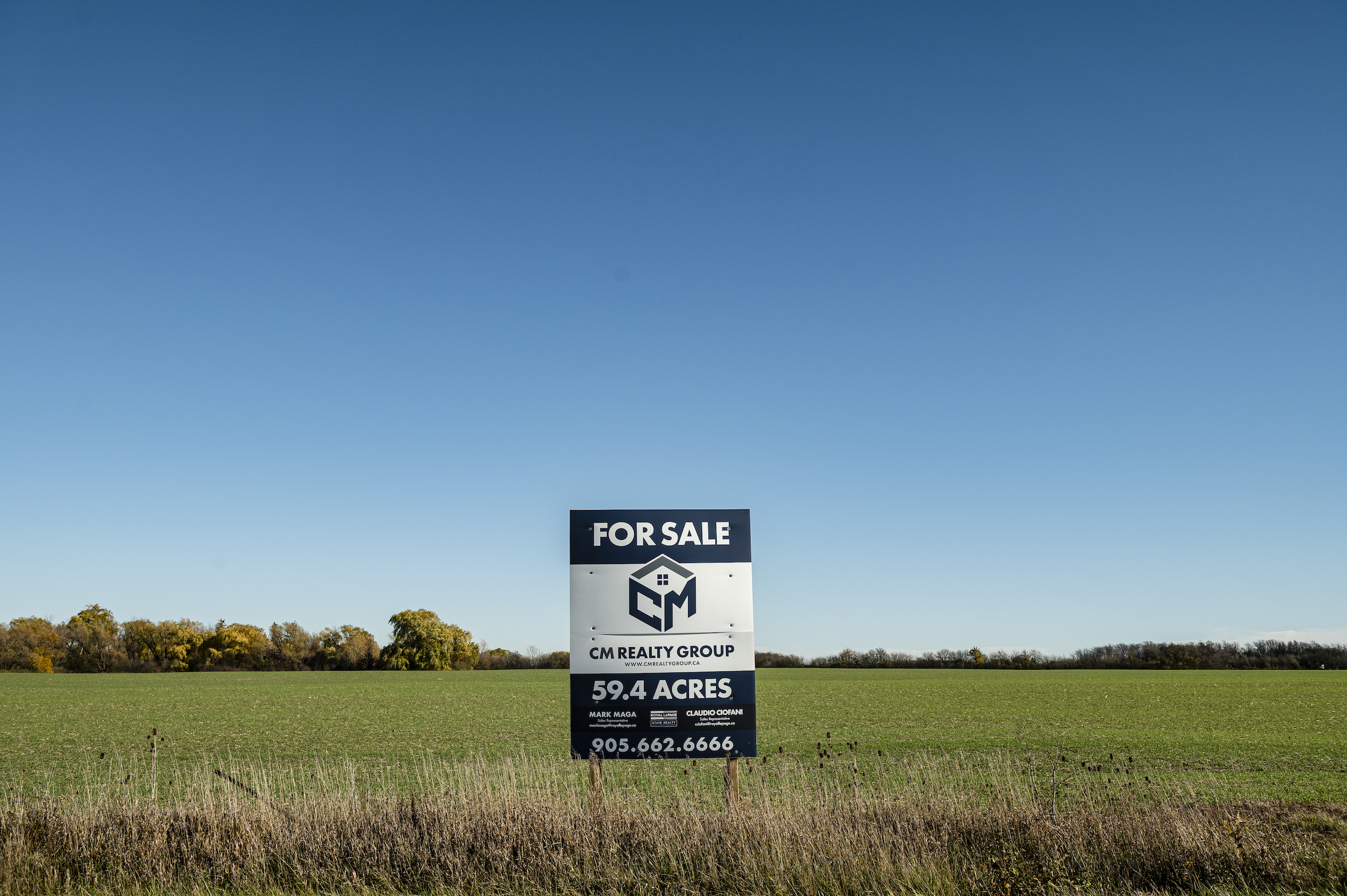 A farm in Stoney Creek, Ont., with a for sale sign