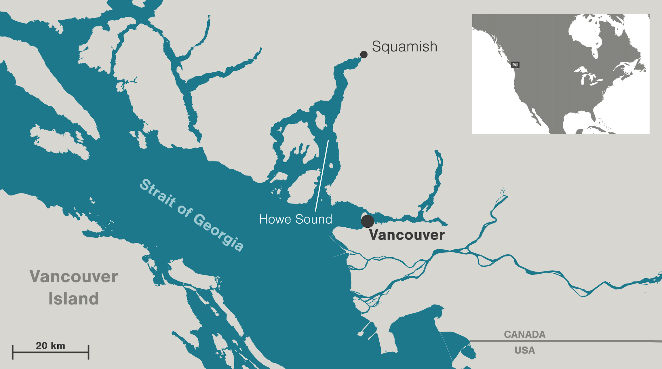 map of Strait of Georgia. B.C. showing Howe Sound