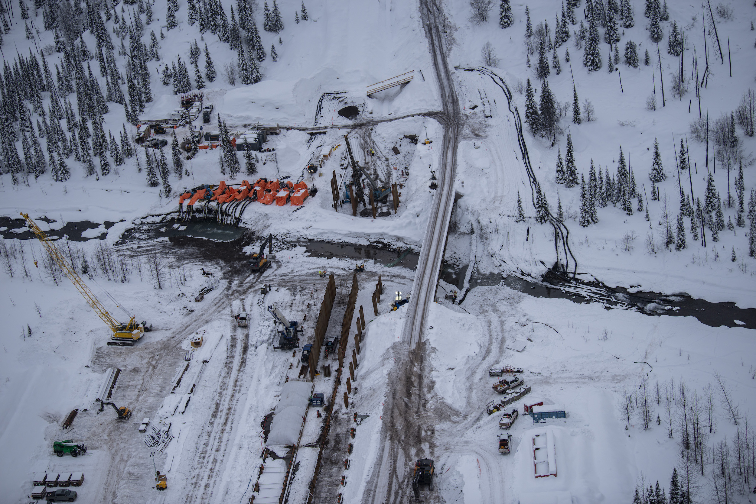 An aerial view of a Coastal Gaslink pipeline work site.