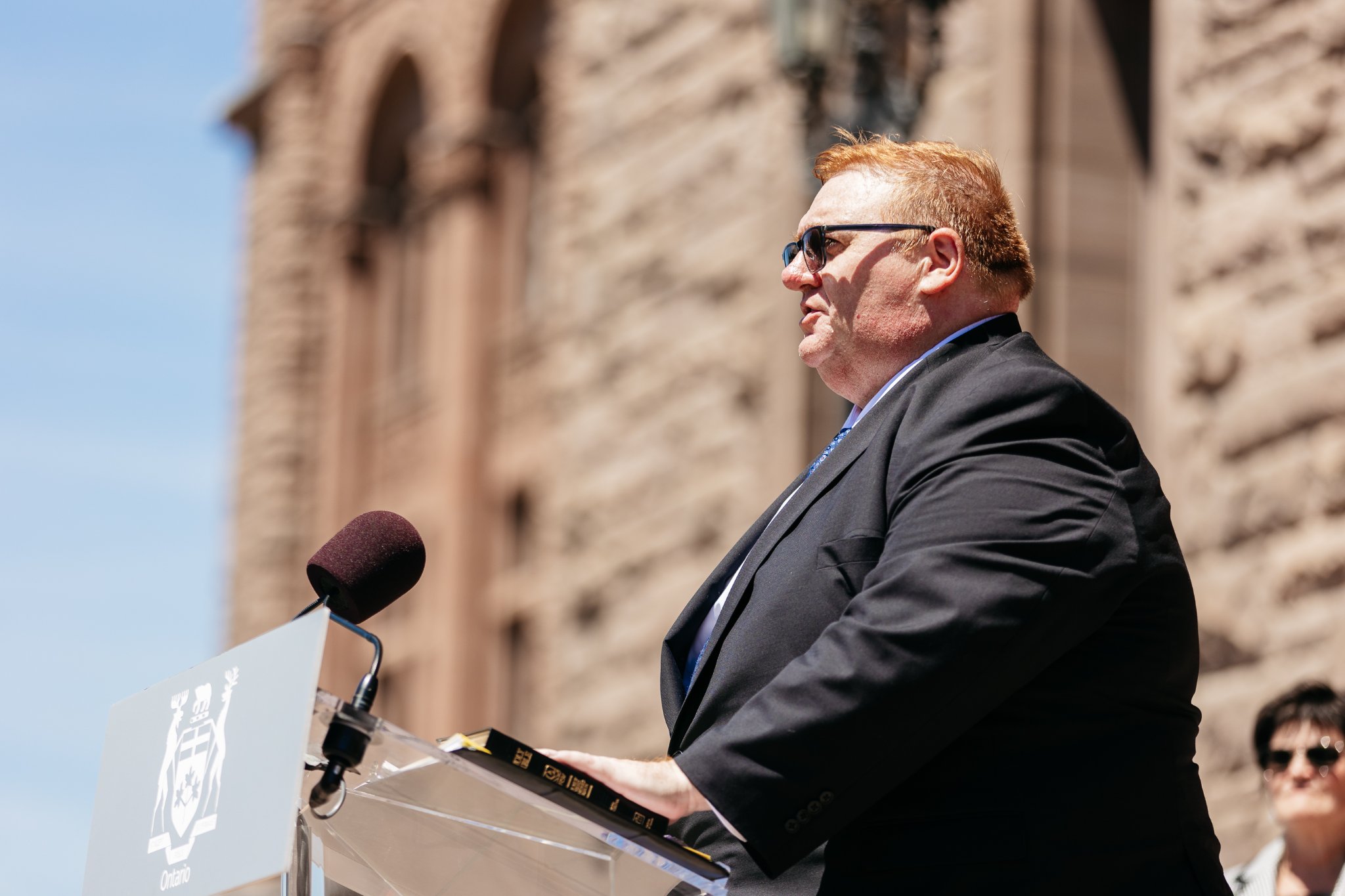 Ontario Natural Resources Minister Graydon Smith at the June 2022 cabinet swearing-in outside Queen's Park