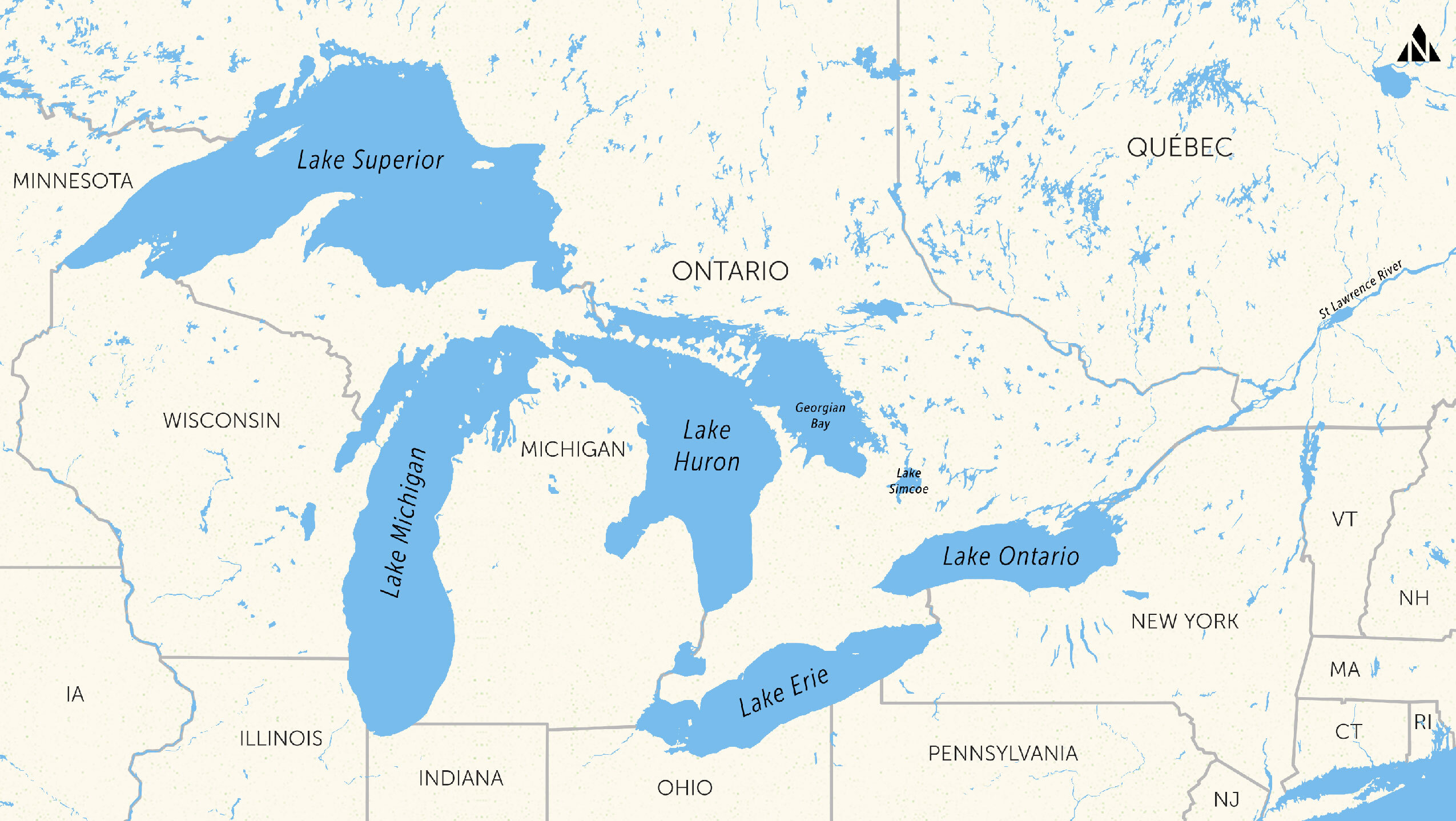 Map of the Great Lakes and surrounding states and provinces