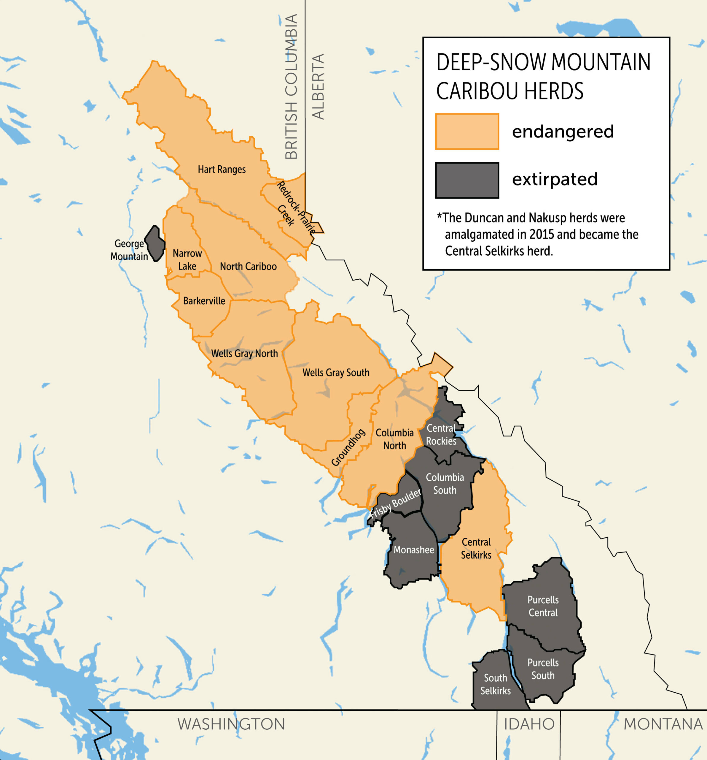 Deep-snow mountain caribou map