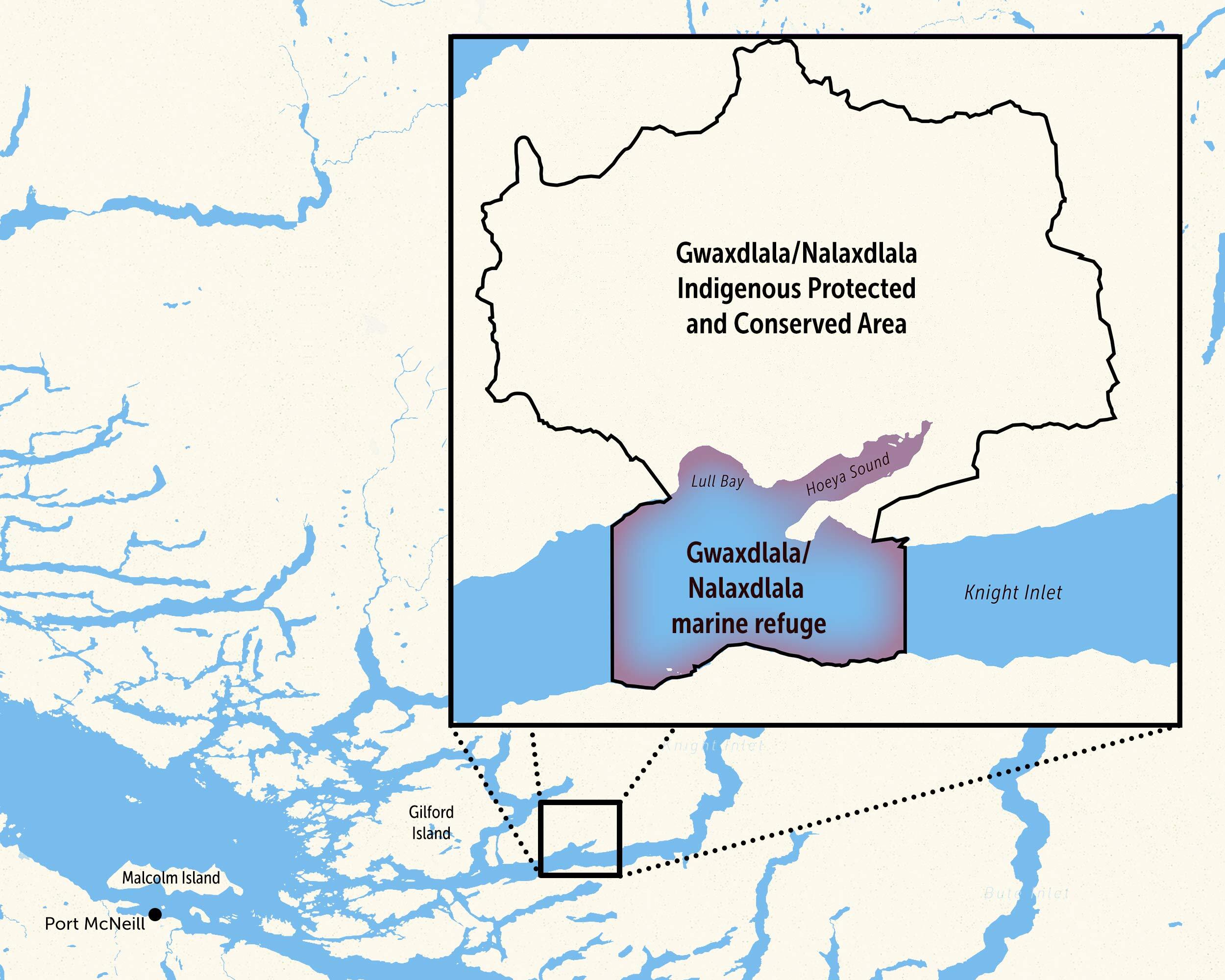 Map of the Gwaxdlala/Nalaxdlala marine refuge