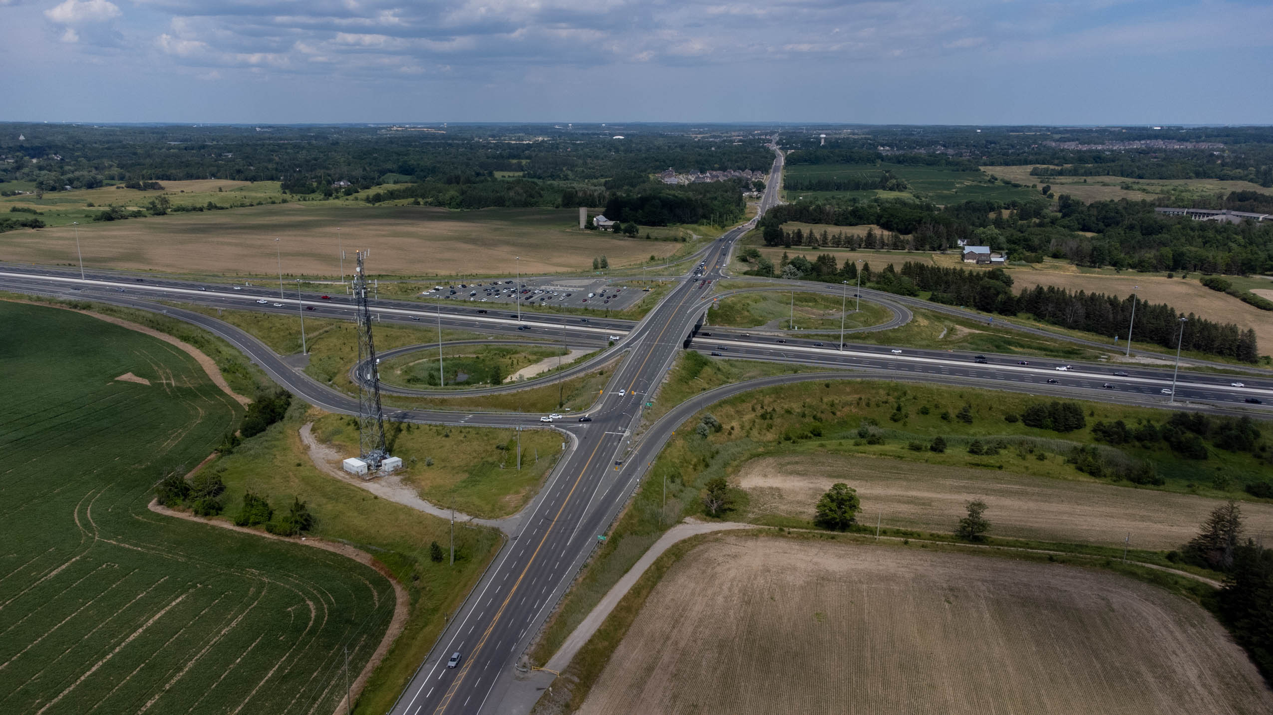 Ontario highways: An aerial view of a highway interchange