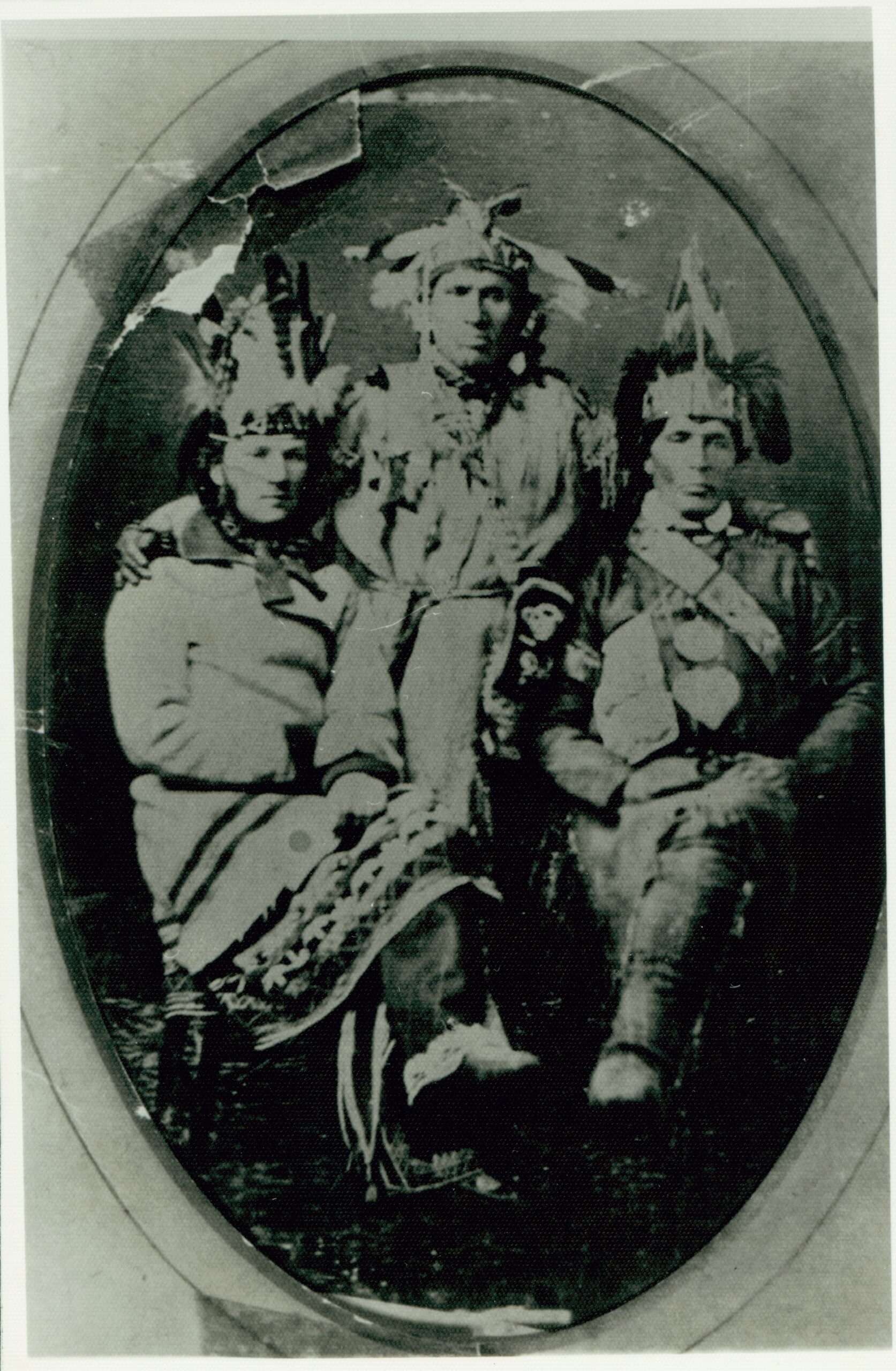 Chiefs Shingwaukonse, middle, and Nebenaigoching, right, in a photo thought to have been taken at the Robinson Huron Treaty signing in 1850.