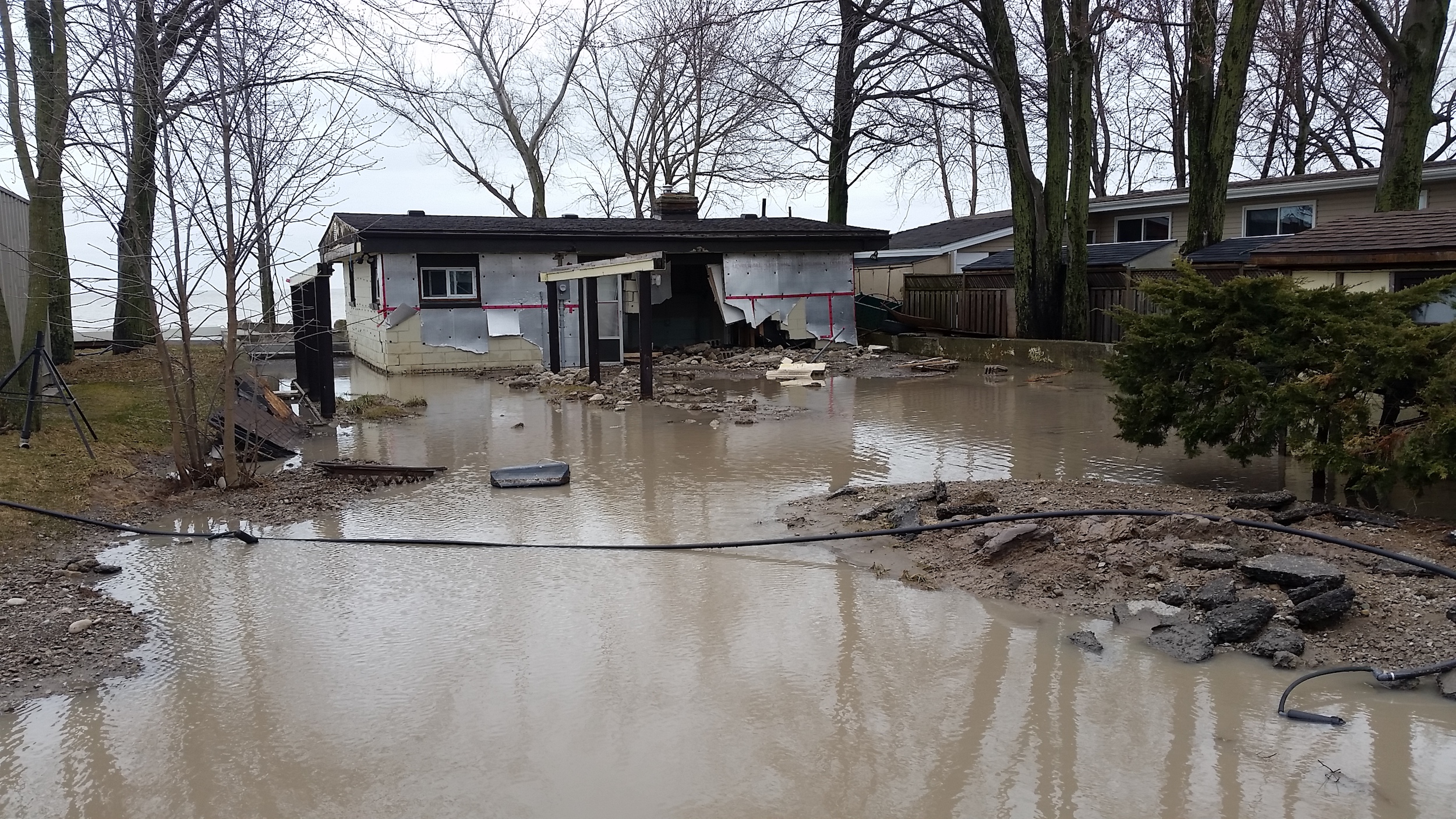 Flooding along the north shore of Lake Erie in 2018, in the Windsor-Essex region.