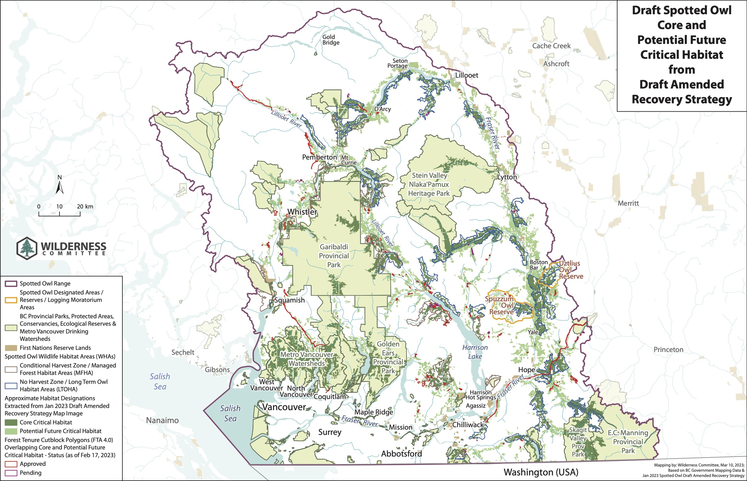 Map showing approved cutblocks overlapping with core critical habitat in B.C.