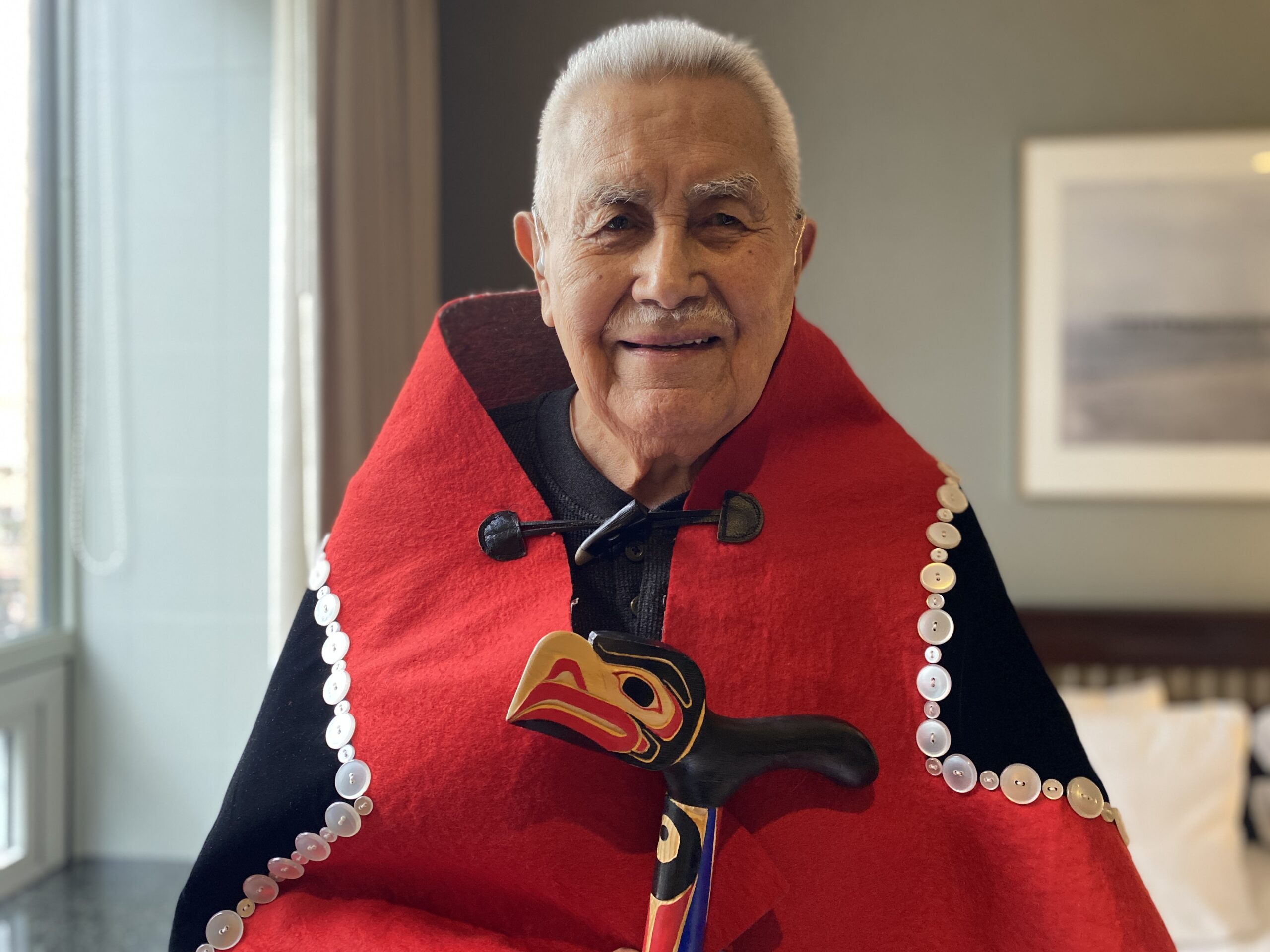 Gilaskamax Allan Brown, 86, at a hotel in Vancouver as part of the Gitxaala court hearings