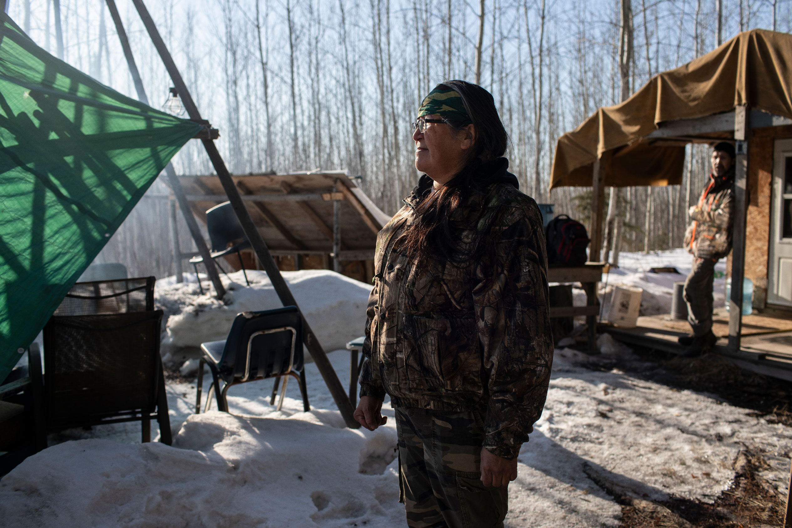 Jean L'Hommecourt at her cabin, located 13 kilometres away from Imperial Oil's Kearl Lake oilsands mine near Fort McKay, Alta