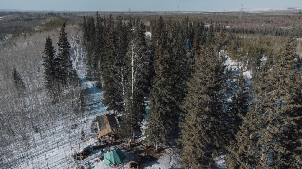 Jean L'Hommecourt's cabin 13 km away from Imperial Oil's Kearl Lake oilsands mine near Fort McKay