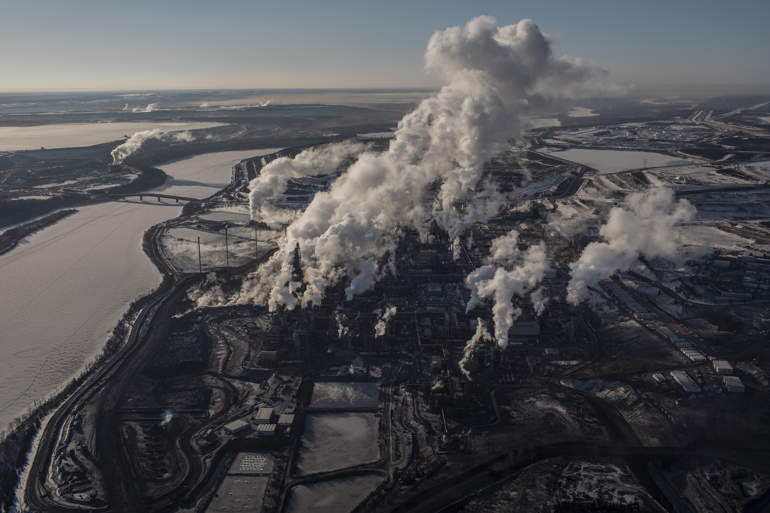 an overhead view of oilsands operations