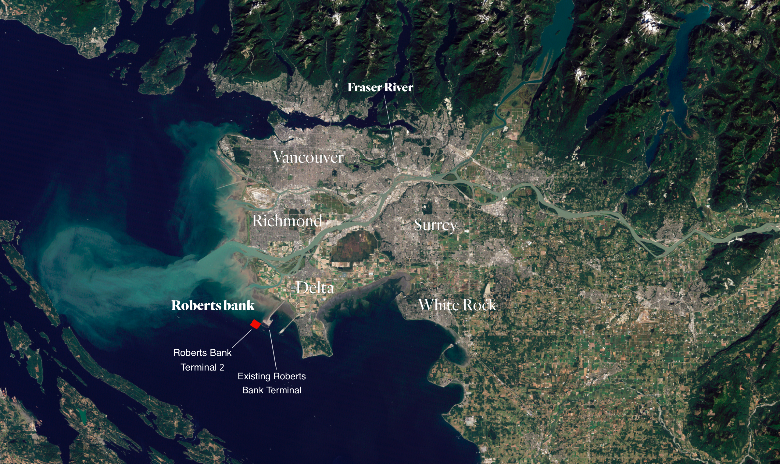 A map showing the Roberts Bank Terminal 2 expansion