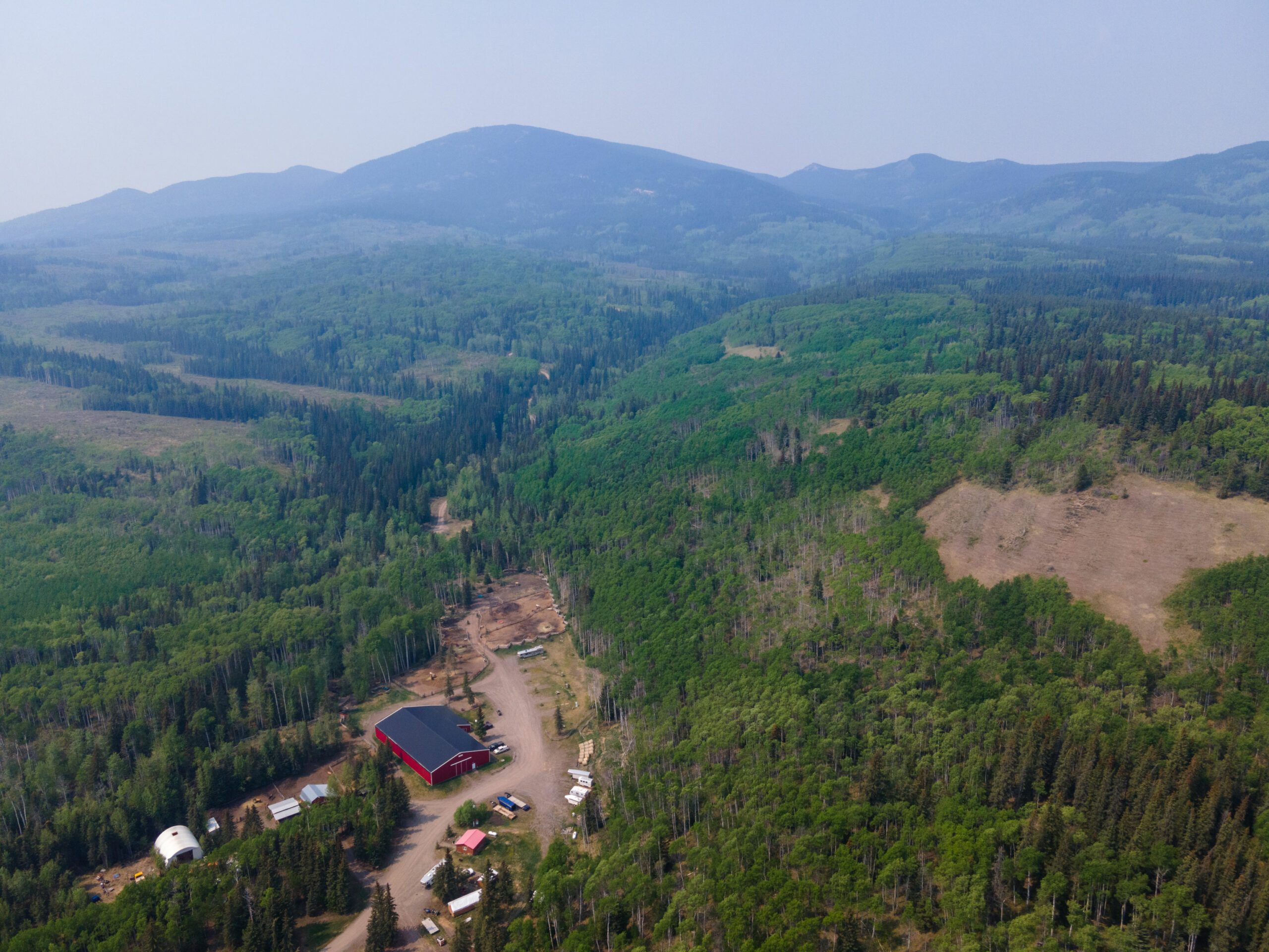 aerial view of ranch near Grande Cache near a planned coal mine