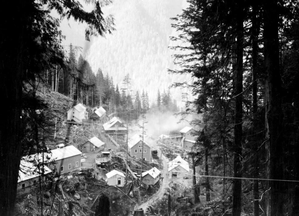 Archival image of 1938 Zeballos Gold mine on Vancouver Island
