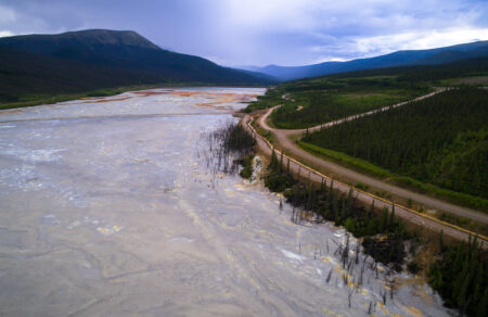 Faro mine tailings pond; critical minerals, Yukon Territory, Canada