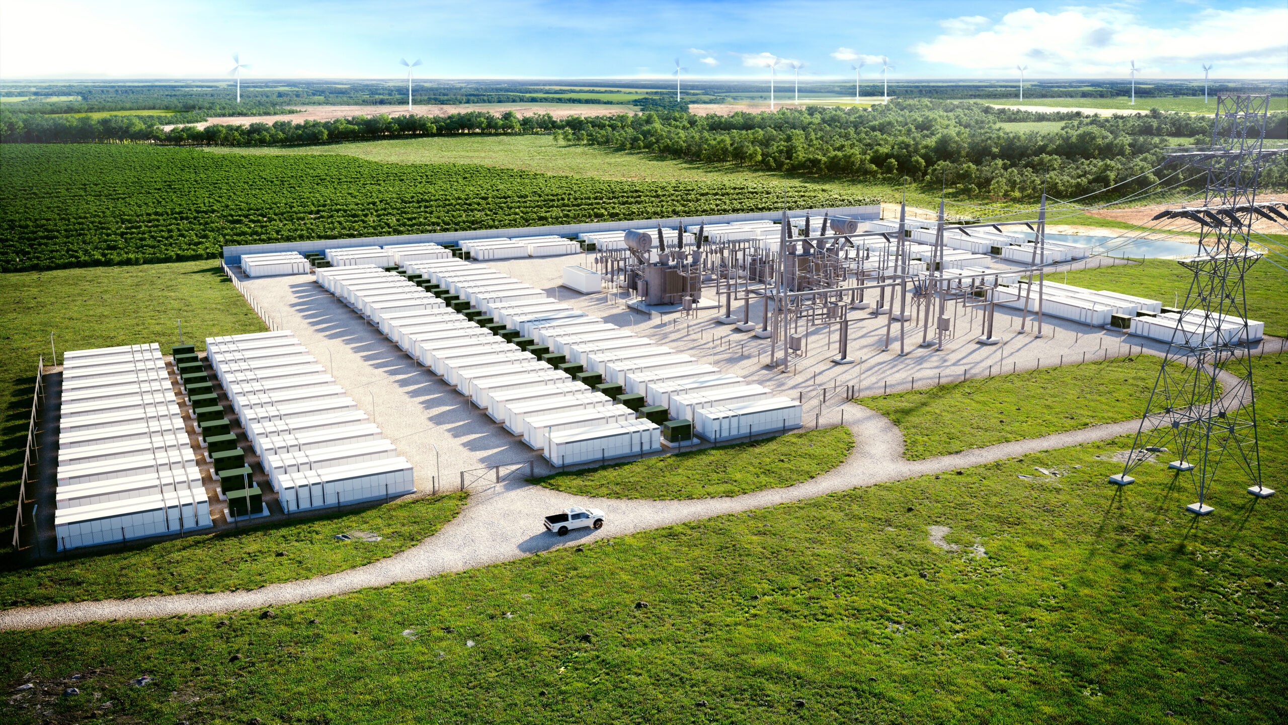 Six Nations: a rendering of Oneida Energy Storage Project in Haldimand County, Ont., showing how 278 large batteries will be installed by 2025. The project will be able to power a city the size of Oshawa. 