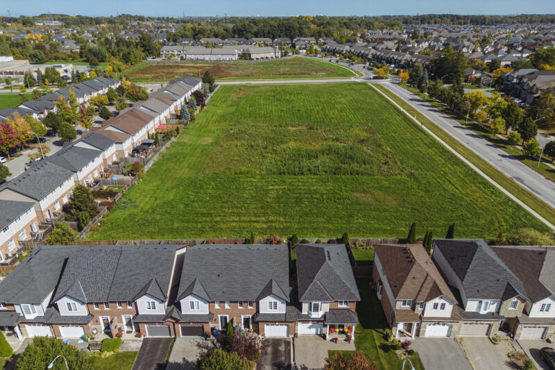 Hamilton, Ontario: Houses surrounding an open field, seen from above