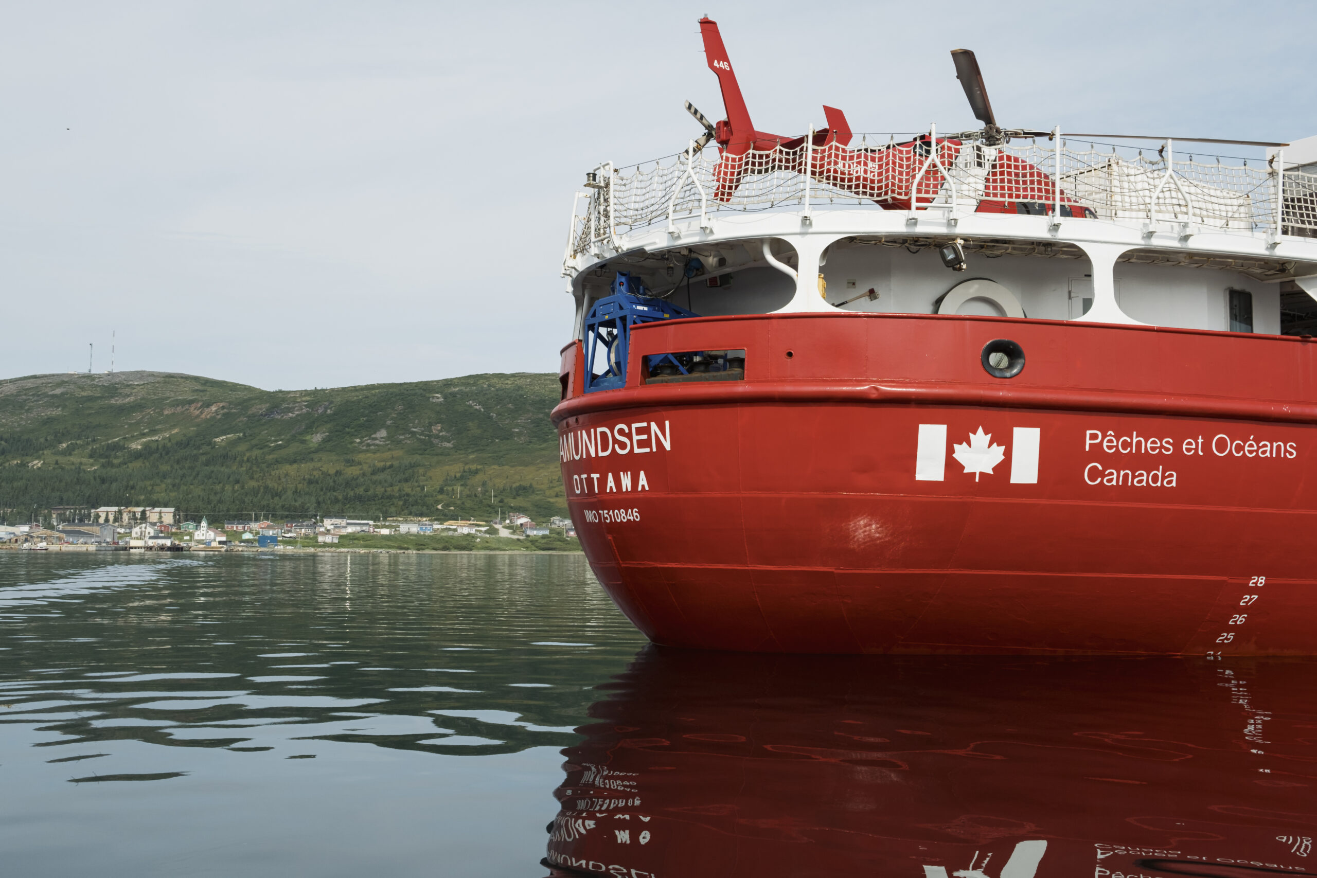 Stern of the CCGS Amundsen in Unity Bay, Nain, Labrador.