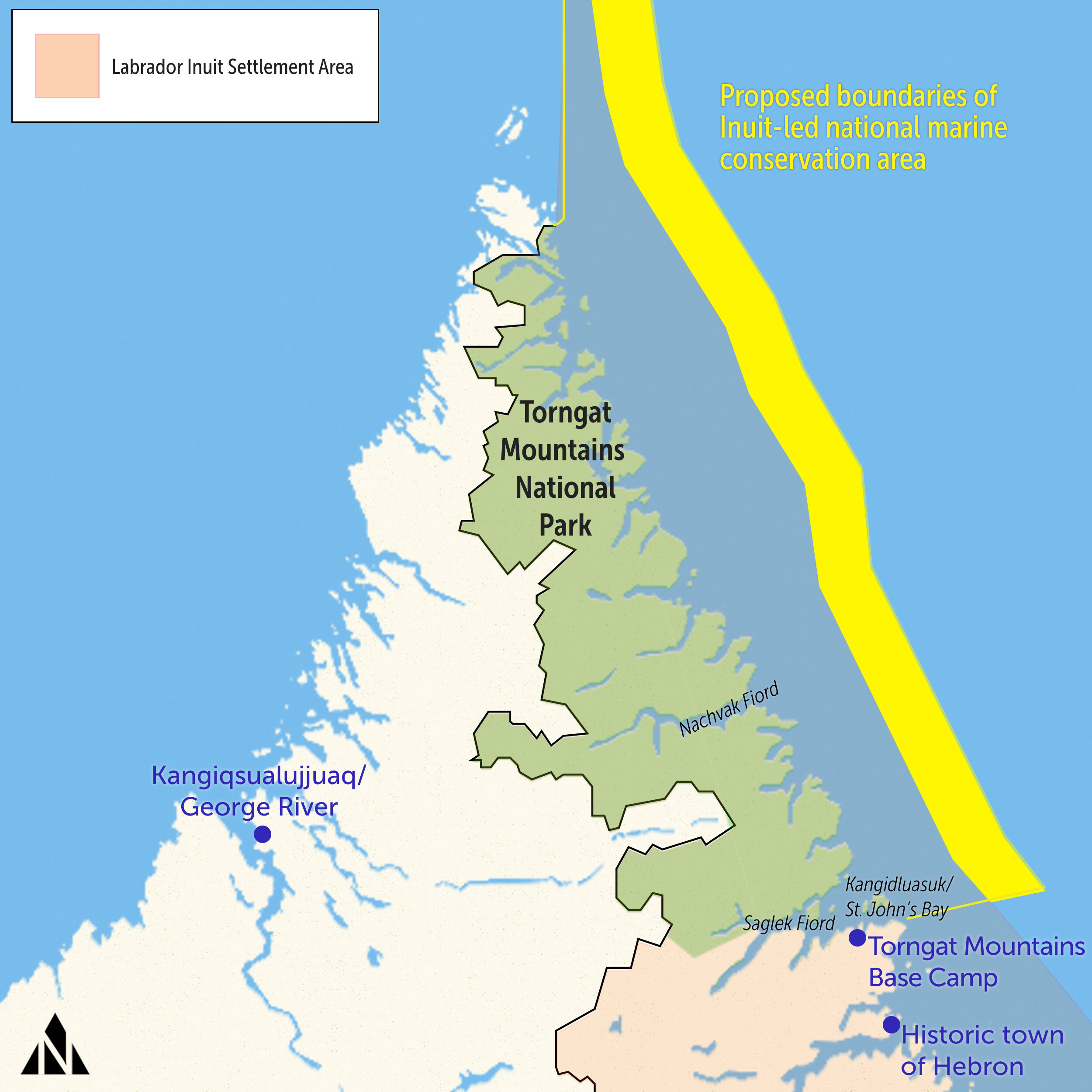 Map of Torngat Mountains National Park in northern Labrador