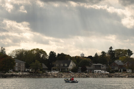Cottages and forest along Georgian Bay, south of the location of the proposed TC Energy Pumped Storage Project in Meaford, Ont.,