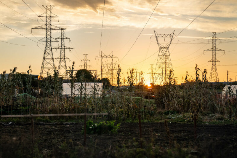 The Gatineau hydro corridor stretches over Crosby Gitigaan at Malvern Urban Farm in Scarborough, Toronto