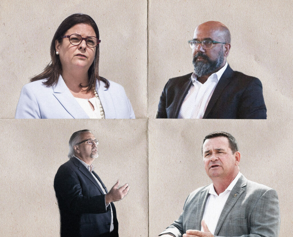 A collage of four headshots: Heather Stefanson, Feisal Somji, Mike Pyle and Jeff Wharton