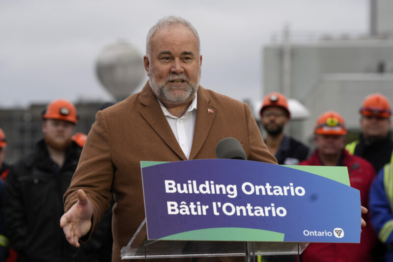 Ontario Energy Minister Todd Smith addresses a news conference at the Pickering Nuclear Generating Station in Pickering, Ont. on Tuesday, Jan.30, 2024