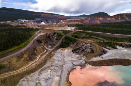 The Faro water treatment plant sits at the northern end of the mine, while tailings make their way to the tailings pond.