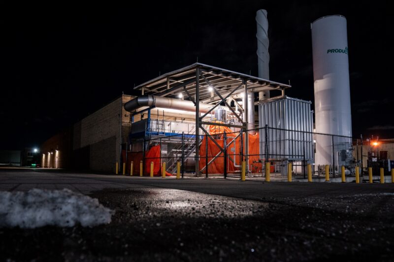 A nighttime shot of the outside of the he Sterigenics factory in Mississauga, Ontario.