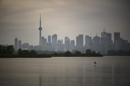 Green* Economy: Toronto's waterfront and the Toronto Islands on a misty morning