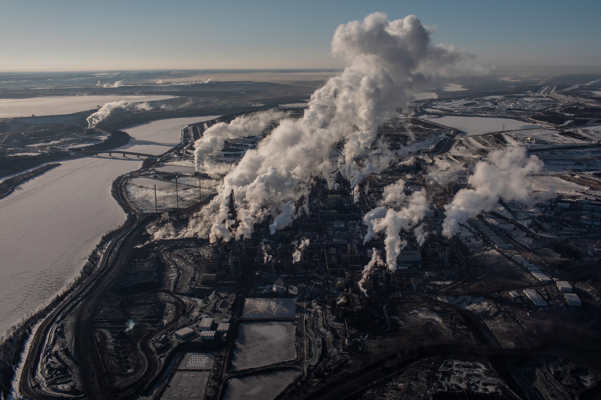 Suncor Base Plant next to the Athabasca River north of Fort McMurray, Alberta.