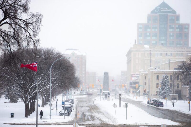 A snowy streetscape in Winnipeg