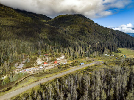 Overhead view of the historic New Polaris gold mine in the Taku River watershed