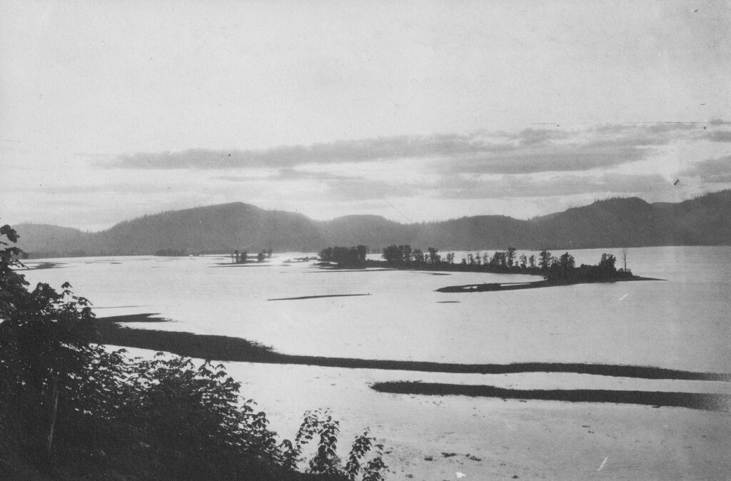 A black and white photo of Sumas Lake, circa 1920