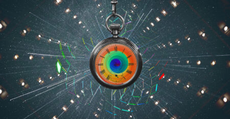 A stopwatch with a rainbow dial that looks as confused as you probably do the morning that Canadians everywhere "leap forward"