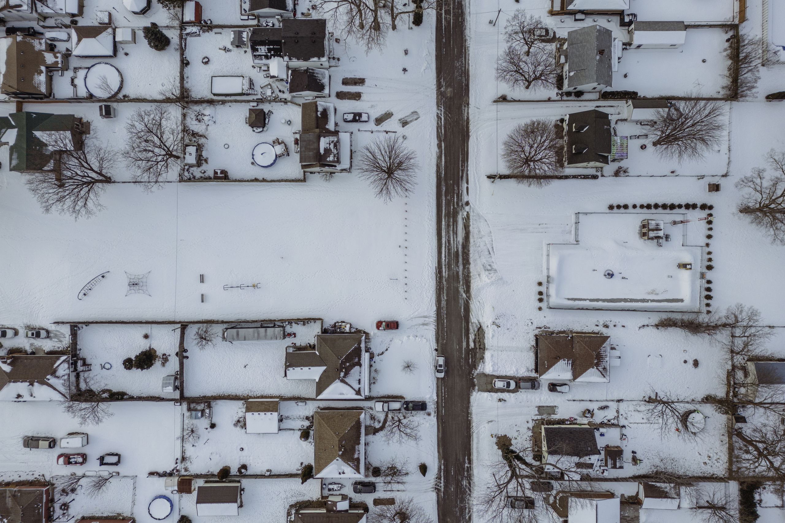 A pipeline corridor for Enbridge's Line 5 cuts through a residential area and playground in Aamjiwnaang First Nation