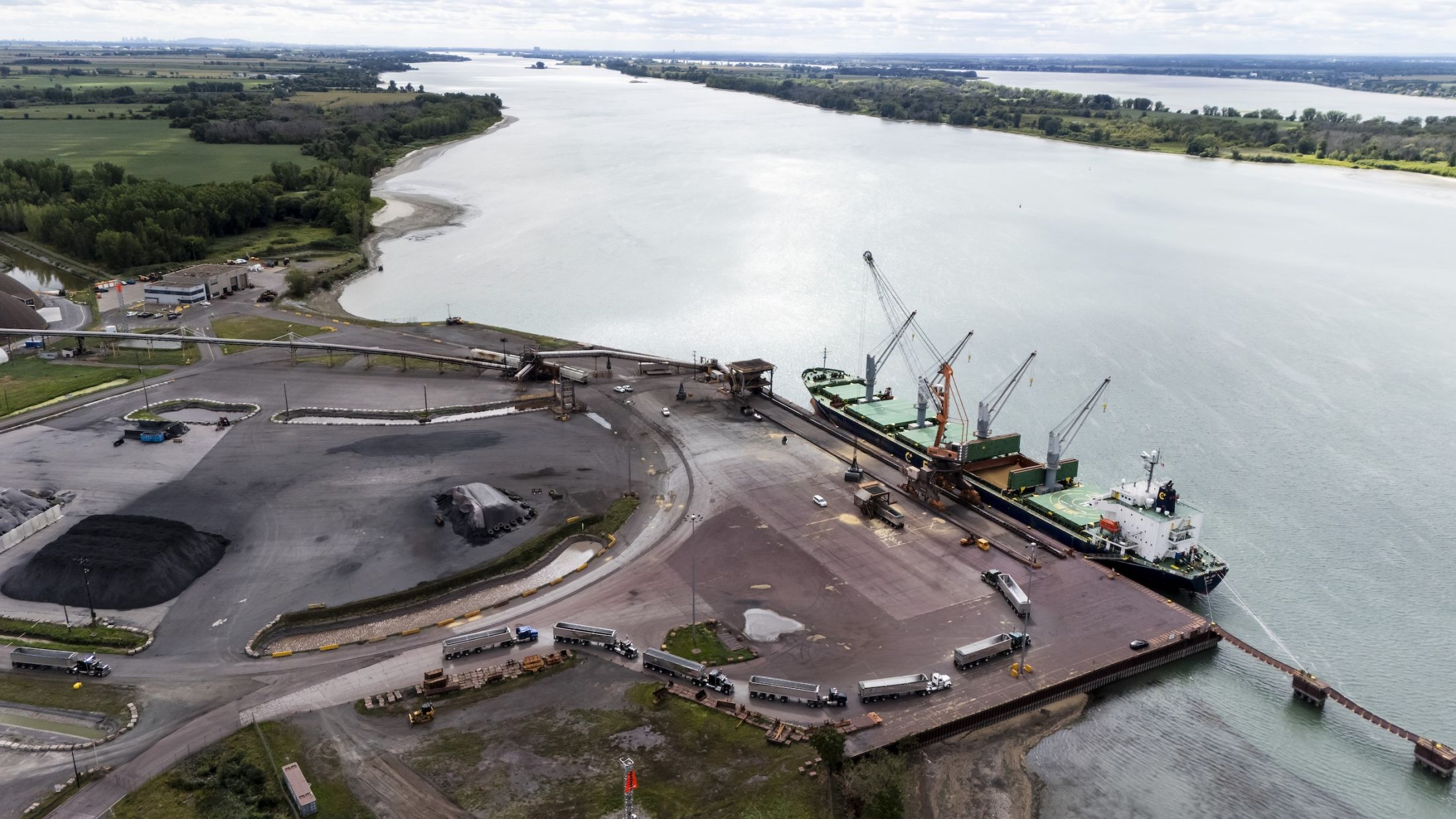 The Contrecoeur Marine Terminal outside of Montreal is seen in an aerial view, on Tuesday, Aug. 26, 2025. THE CANADIAN PRESS/Christopher Katsarov