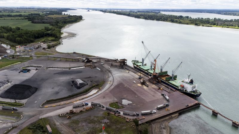 The Contrecoeur Marine Terminal outside of Montreal is seen in an aerial view, on Tuesday, Aug. 26, 2025. THE CANADIAN PRESS/Christopher Katsarov