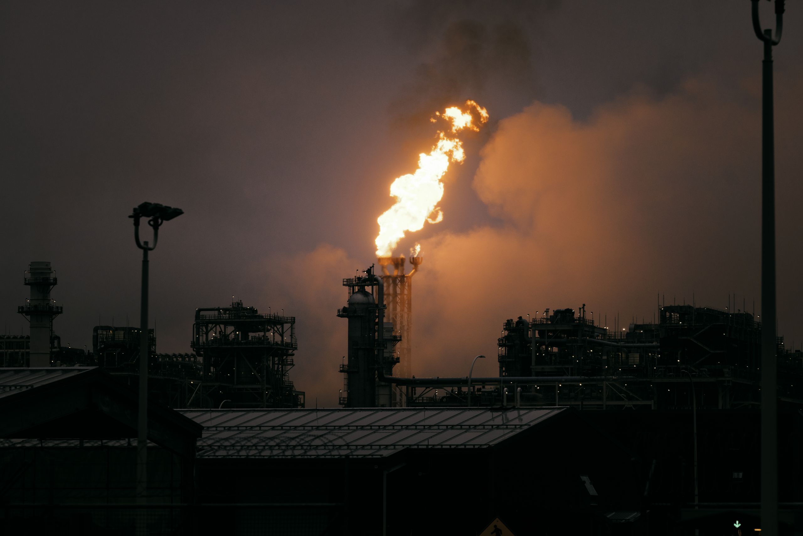 LNG Canada's flare at dusk
