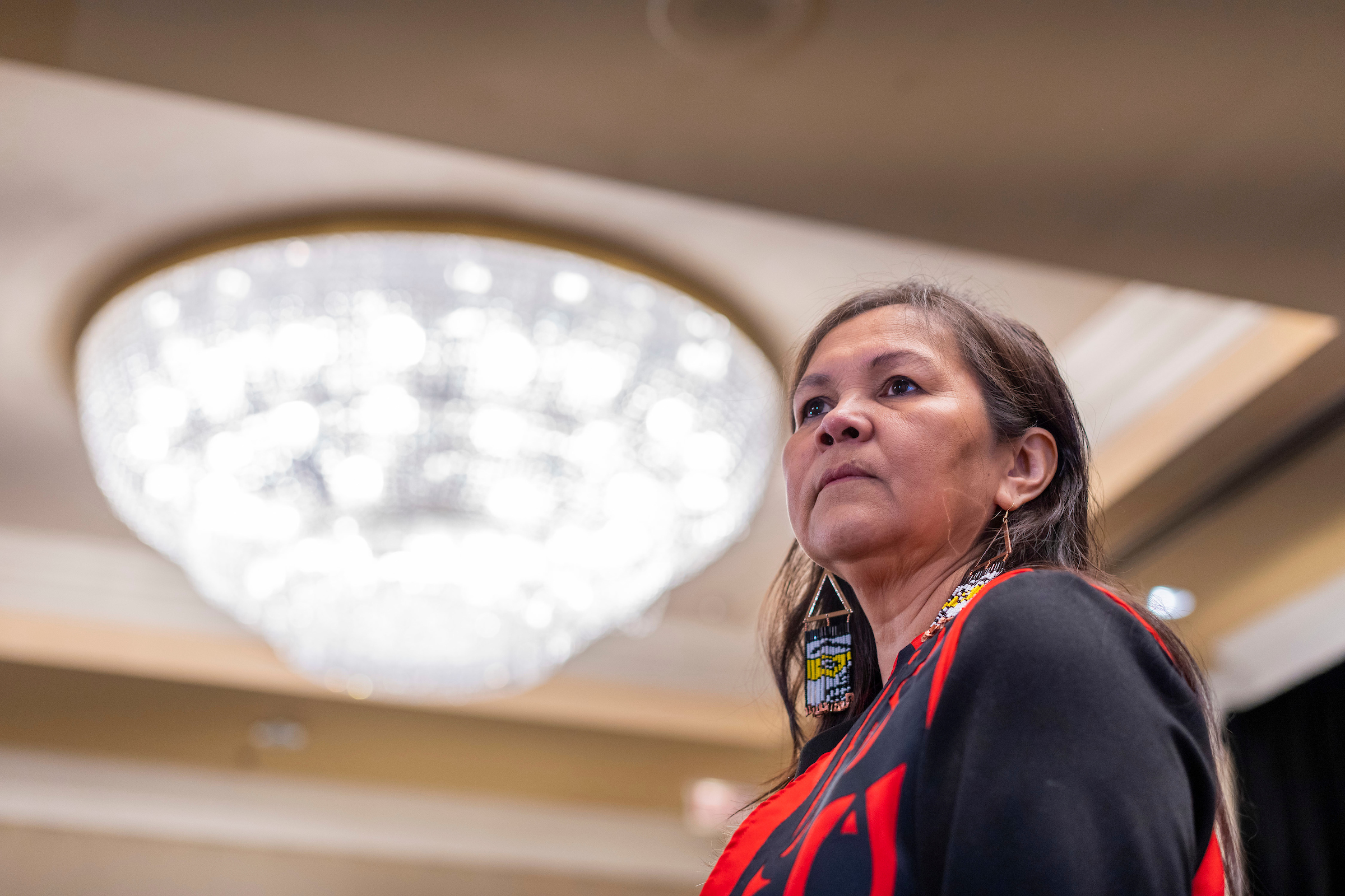 Linda Innes, Gitxaała Chief Councillor, poses for a photo before speaking at a press conference hosted by the Gitxaala Nation.